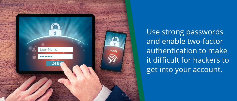 Use strong passwords and enable two-factor authentication to make it difficult for hackers to get into your account - Person logging into an account on their laptop while a verification screen is open on their cellphone